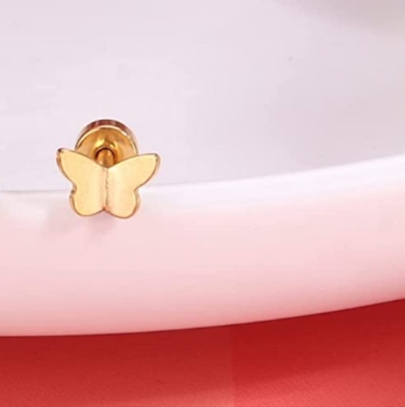 New Flatback Earrings Stainless Steel Butterfly Studs Gold Studs - Picture 7 of 7